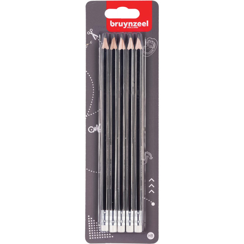 photo-Crayons graphite - HB - Avec embout gomme blanche - Lot de 5 - Bruynzeel