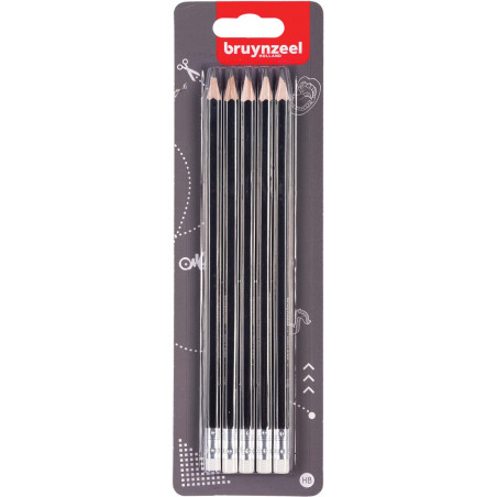 photo-Crayons graphite - HB - Avec embout gomme blanche - Lot de 5 - Bruynzeel