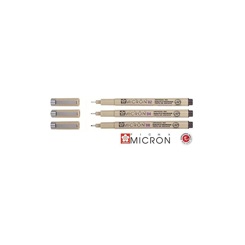 Etui de 3 feutres pigma micron 02,04,08 noir - Sakura | Surdiscount