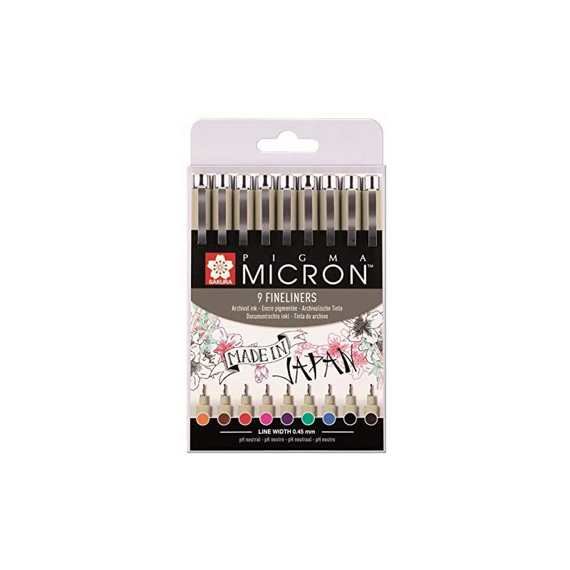 Etui De 9 Feutres Pigma Micron Couleur 0,45 Mm Sakura pas cher