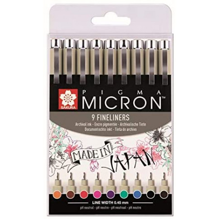 Etui De 9 Feutres Pigma Micron Couleur 0,45 Mm Sakura pas cher