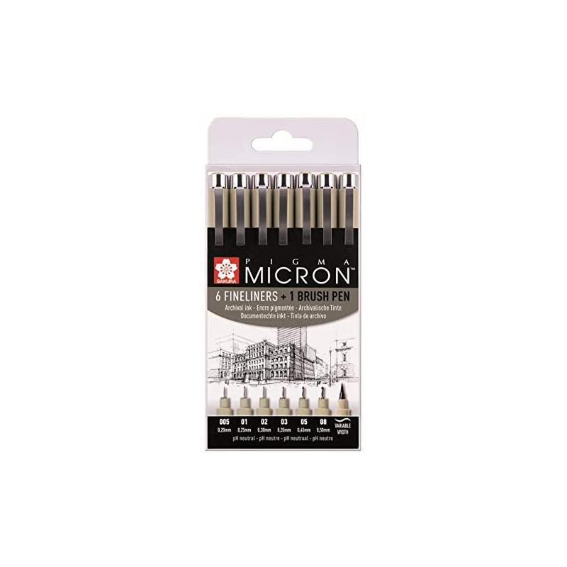 photo-6 feutres  - Noir - Assortiment de pointes - Pigma Micron Noir - Sakura