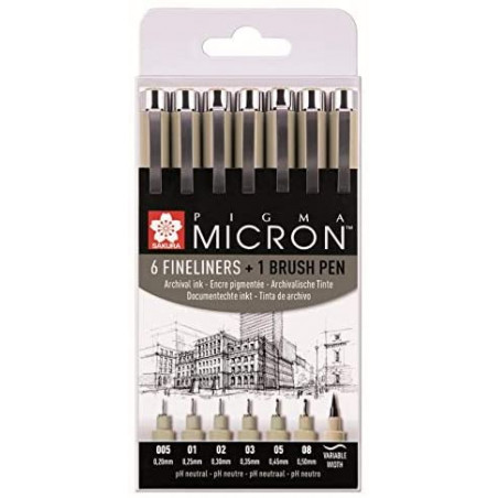 photo-6 feutres  - Noir - Assortiment de pointes - Pigma Micron Noir - Sakura