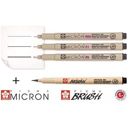Etui De 6 Feutres Pigma Micron Noir + 1 Feutre Brush Sakura | Surdiscount-15826
