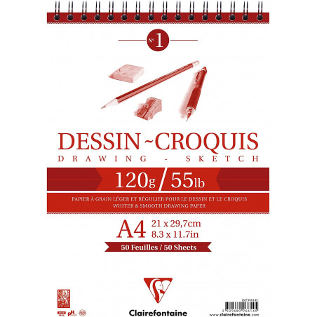 Bloc Dessin Croquis Spirale A4 - 120G - 50 Feuilles - Clairefontaine pas cher
