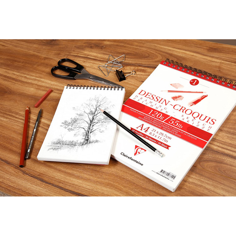 Bloc Dessin Croquis Spirale A4 - 120G - 50 Feuilles - Clairefontaine | Surdiscount
