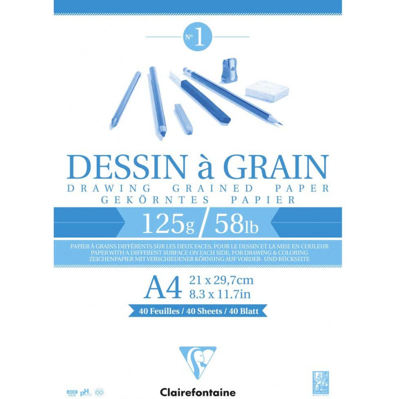 Bloc Dessin A Grain Colle A4 - 125G - 40 Feuilles - Clairefontaine pas cher