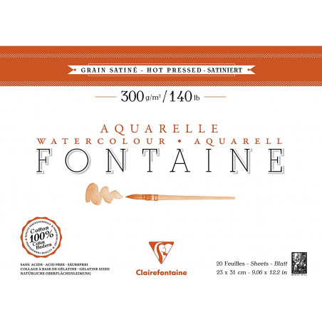 Bloc aquarelle Fontaine Clairefontaine – Grain satiné – 300 g/m² – 23 x 31 cm