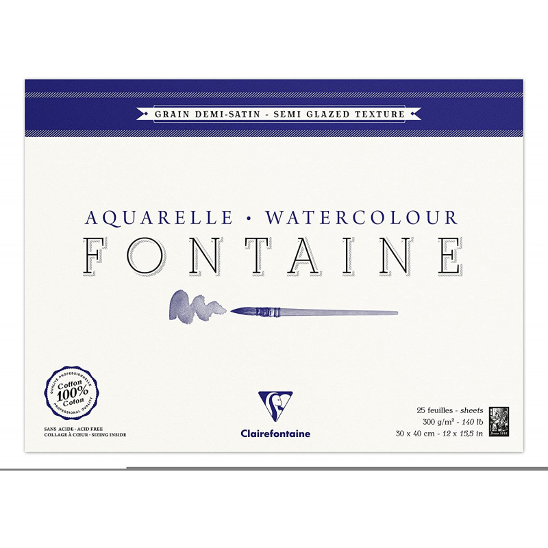 Bloc Aquarelle Fontaine Grain 1/2 Satiné - 30X40Cm - 300G - Clairefontaine pas cher
