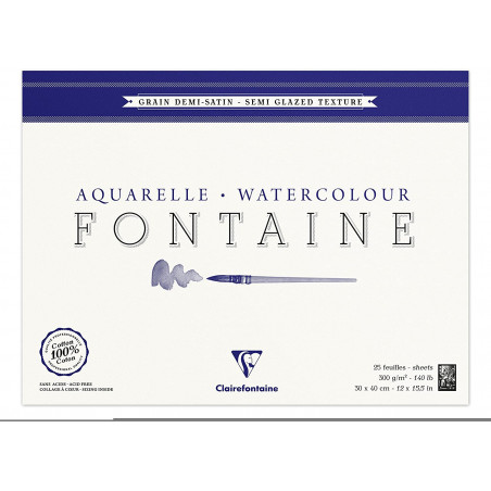 Bloc Aquarelle Fontaine Grain 1/2 Satiné - 30X40Cm - 300G - Clairefontaine pas cher