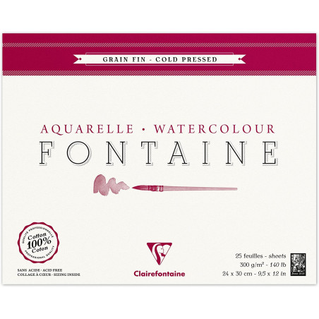 photo-Bloc - Aquarelle - 24x30cm - Grain Fin - 300g - Clairefontaine - Fontaine
