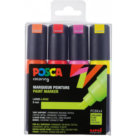 SET 4 MARQUEURS POINTE LARGE ASSORTIS PC8K - POSCA pas cher