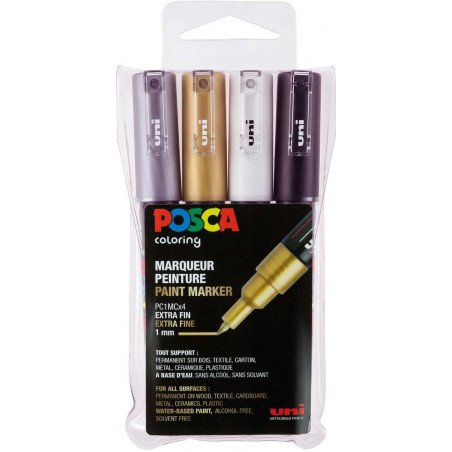SET 4 MARQUEURS POINTE EXTRA FINE ASSORTIS PC1MC - POSCA pas cher