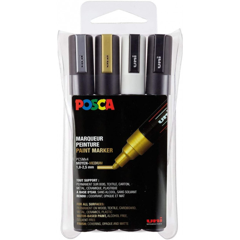 SET 4 MARQUEURS POINTE MOYENNE ASSORTIS PC5M - POSCA pas cher