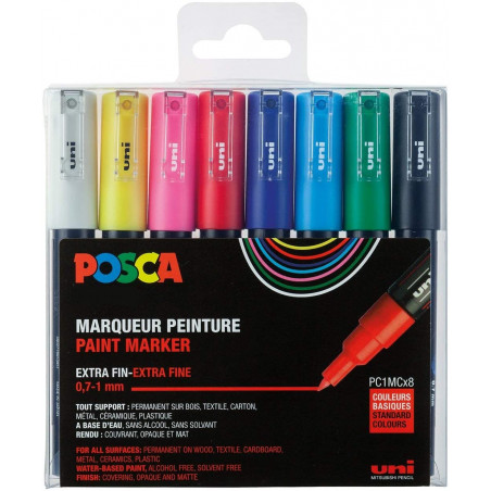 SET 8 MARQUEURS POINTE EXTRA FINE ASSORTIS PC1MC - POSCA pas cher