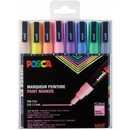 SET 8 MARQUEURS POINTE CONIQUE ASSORTIS PASTEL PC3M - POSCA pas cher