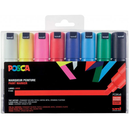 SET 8 MARQUEURS POINTE LARGE ASSORTIS PC8K - POSCA pas cher