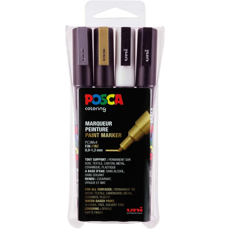 SET 4 MARQUEURS POINTE FINE ASSORTIS PC3M - POSCA pas cher