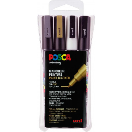 SET 4 MARQUEURS POINTE FINE ASSORTIS PC3M - POSCA pas cher