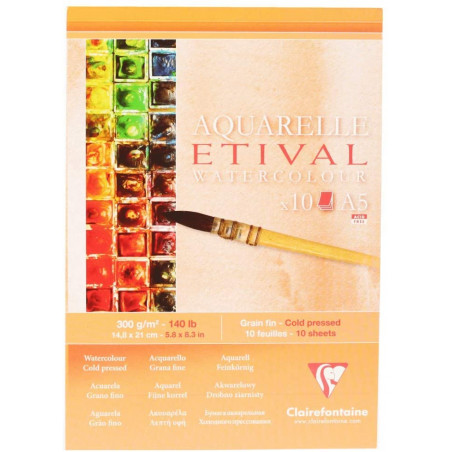 Bloc Etival Aquarelle A5 - Grain Fin - 10 Feuilles - Clairefontaine pas cher