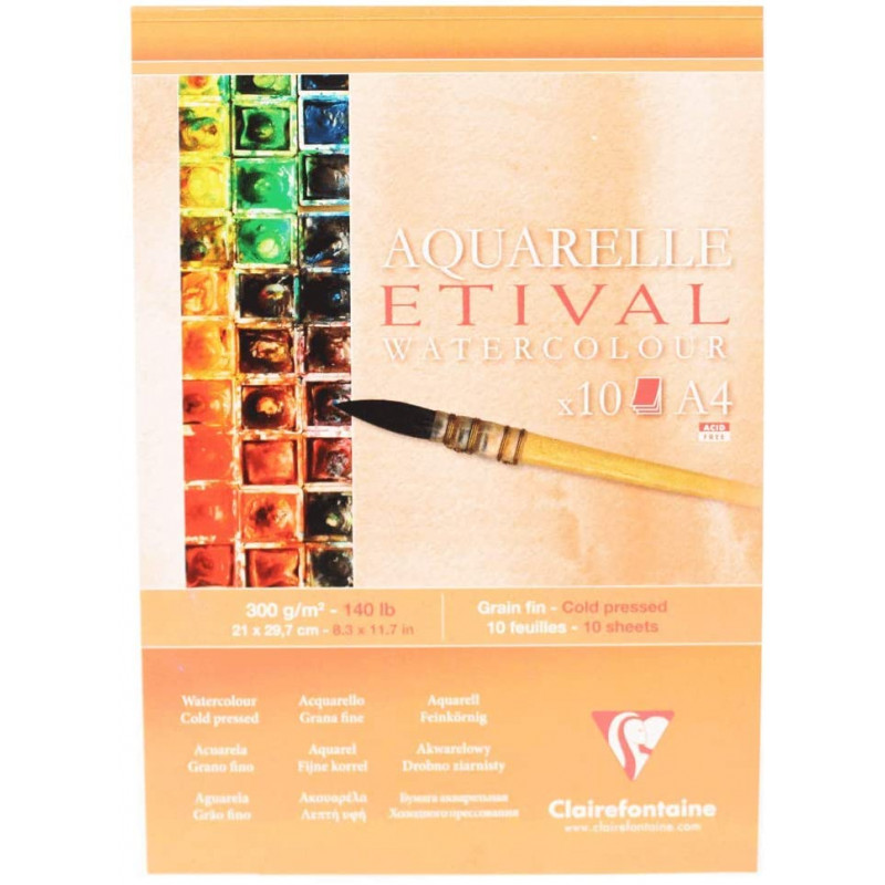 Bloc Etival Aquarelle A4 - Grain Fin - 10 Feuilles - Clairefontaine pas cher