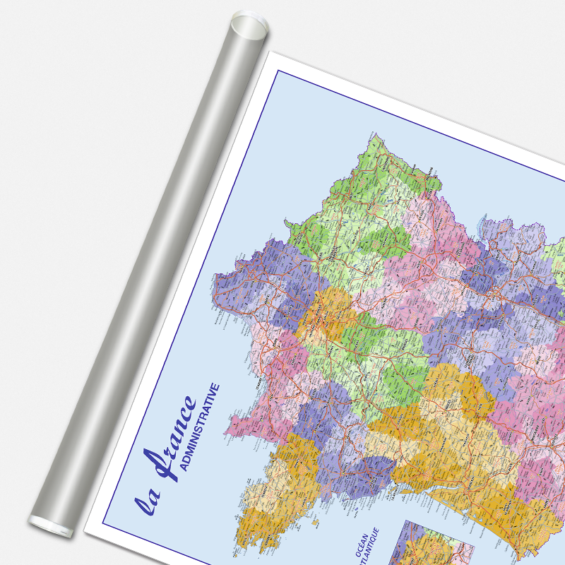 Carte Murale Pelliculée France Administrative 66 X 84,5 Cm | Surdiscount