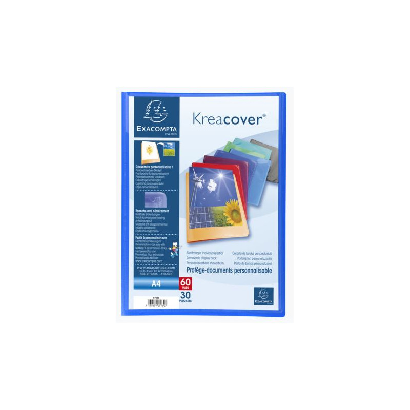 photo-Porte-vues - 60 vues - 30 pochettes - Couverture personnalisable - Bleu - Exacompta