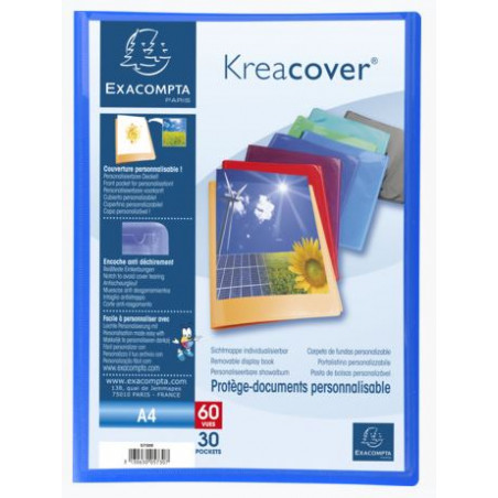 photo-Porte-vues - 60 vues - 30 pochettes - Couverture personnalisable - Bleu - Exacompta