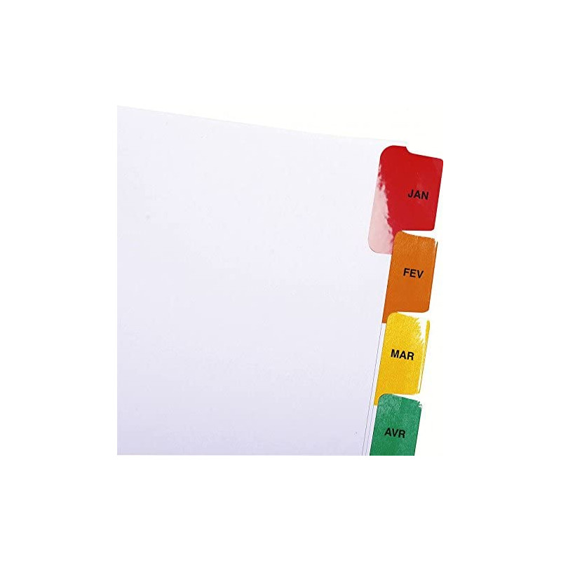 Intercalaires A4 à 12 Onglets – Couleurs Assorties, Pour Classeurs à Anneaux