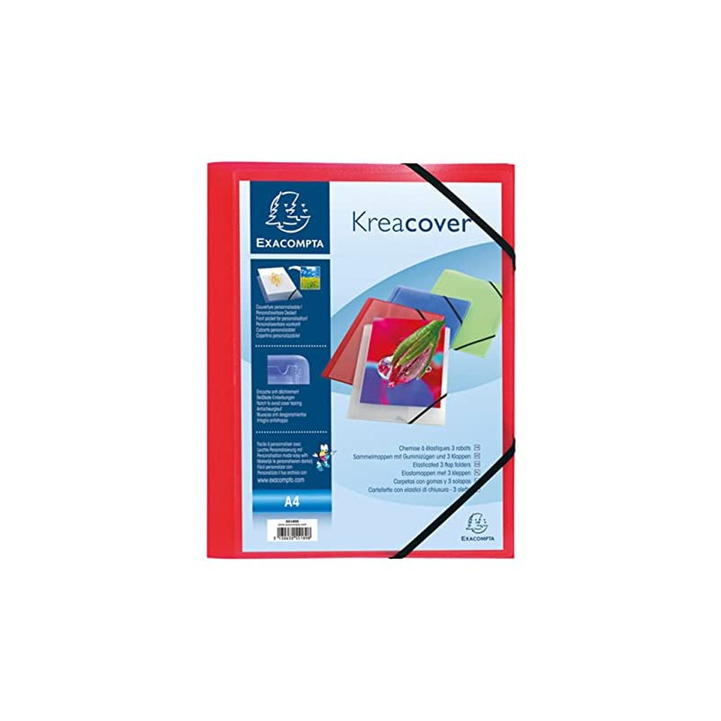 photo-Chemise à élastiques - 3 rabats - Rouge - 24x32cm - Personnalisable - Exacompta