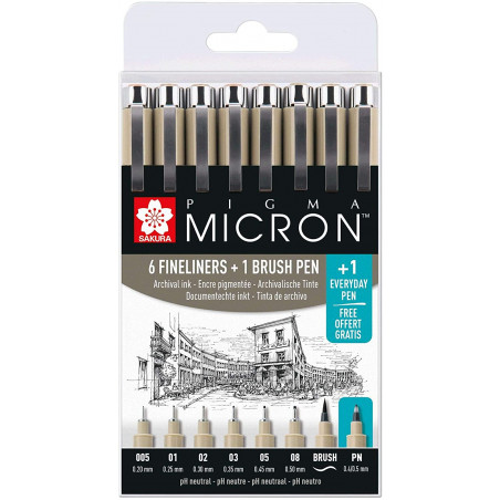 Etui De 6 Feutres Pigma Micron Noir + 1 Feutre Brush Sakura pas cher-16435