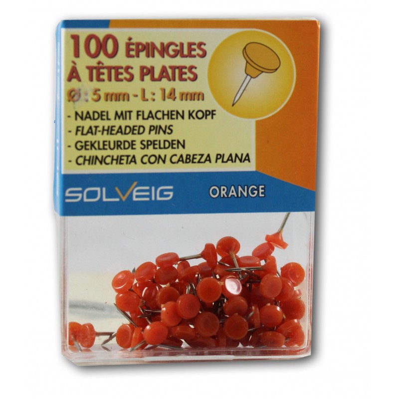 100 épingles à têtes plates - Solveig - Orange