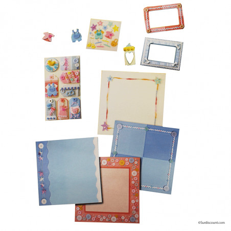 Kit Papier Scrapbooking Naissance Fille Et Garçon - Erica pas cher