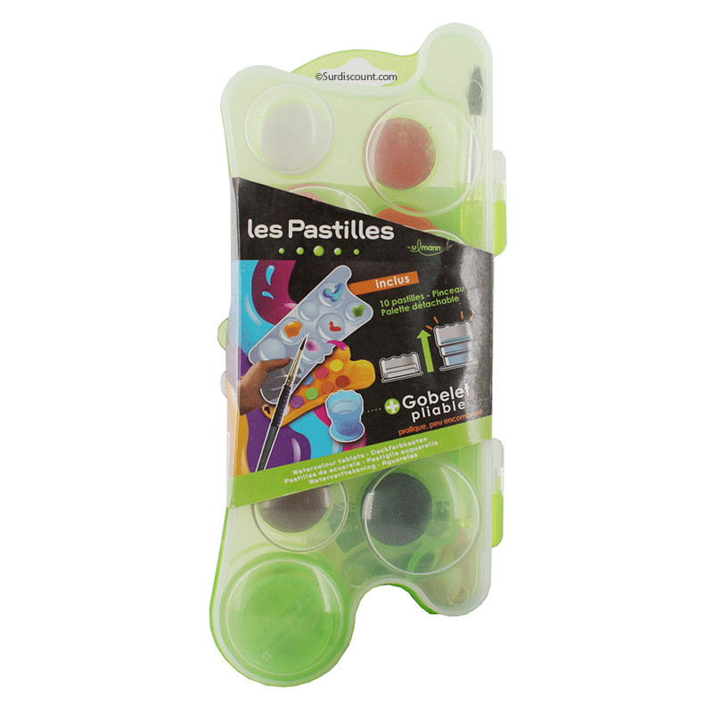 Boîte De 10 Pastilles Peinture A L'Eau + 1 Gobelet + 1 Pinceau - By Ulmann pas cher