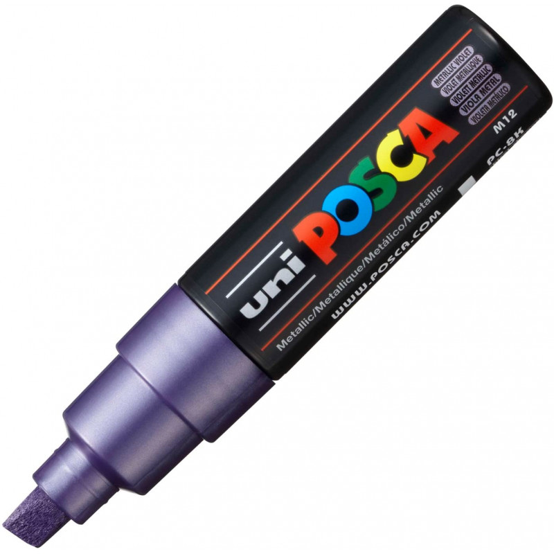 MARQUEUR POINTE LARGE BISEAUTEE - VIOLET FONCE METALLIQUE- PC8K - POSCA pas cher