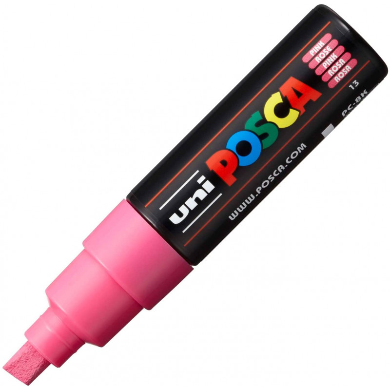 MARQUEUR POINTE LARGE BISEAUTEE - ROSE - PC8K - POSCA pas cher
