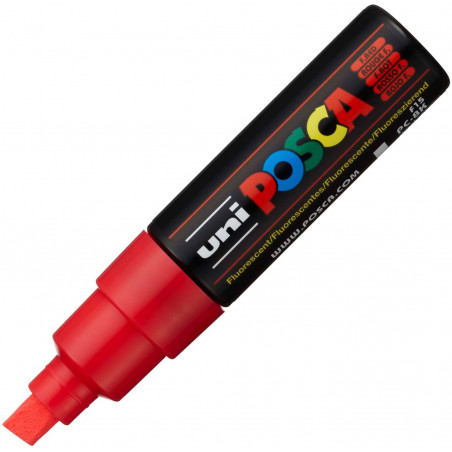MARQUEUR POINTE LARGE BISEAUTEE - ROUGE FLUO - PC8K - POSCA pas cher