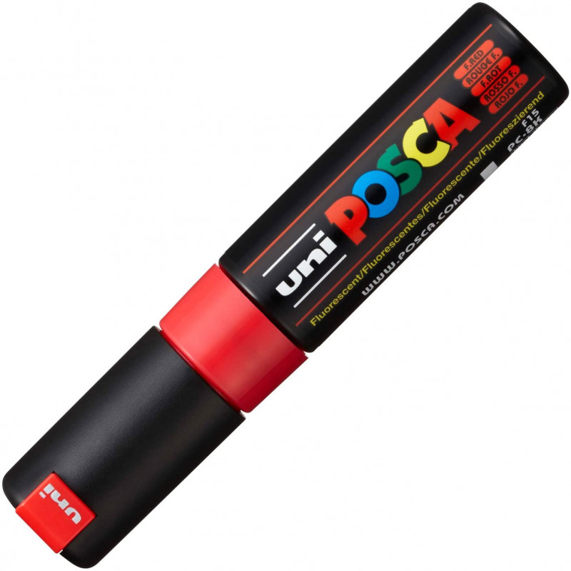 MARQUEUR POINTE LARGE BISEAUTEE - ROUGE FLUO - PC8K - POSCA | à seulement 5,5 €