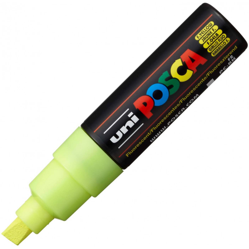 MARQUEUR POINTE LARGE BISEAUTEE - JAUNE FLUO - PC8K - POSCA pas cher