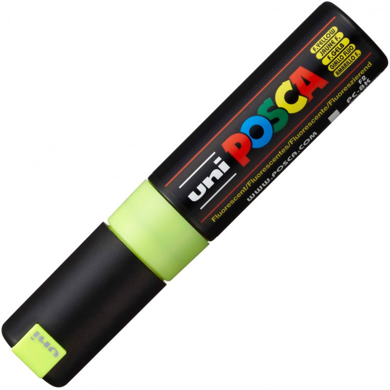 MARQUEUR POINTE LARGE BISEAUTEE - JAUNE FLUO - PC8K - POSCA | à seulement 5,5 €