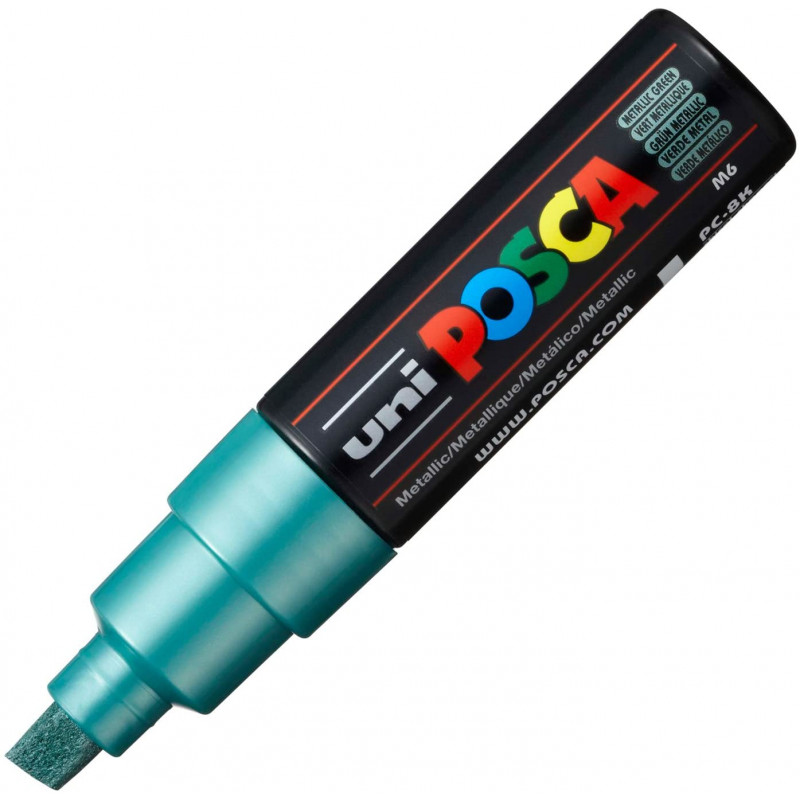 MARQUEUR POINTE LARGE BISEAUTEE - VERT METALLIQUE - PC8K - POSCA pas cher
