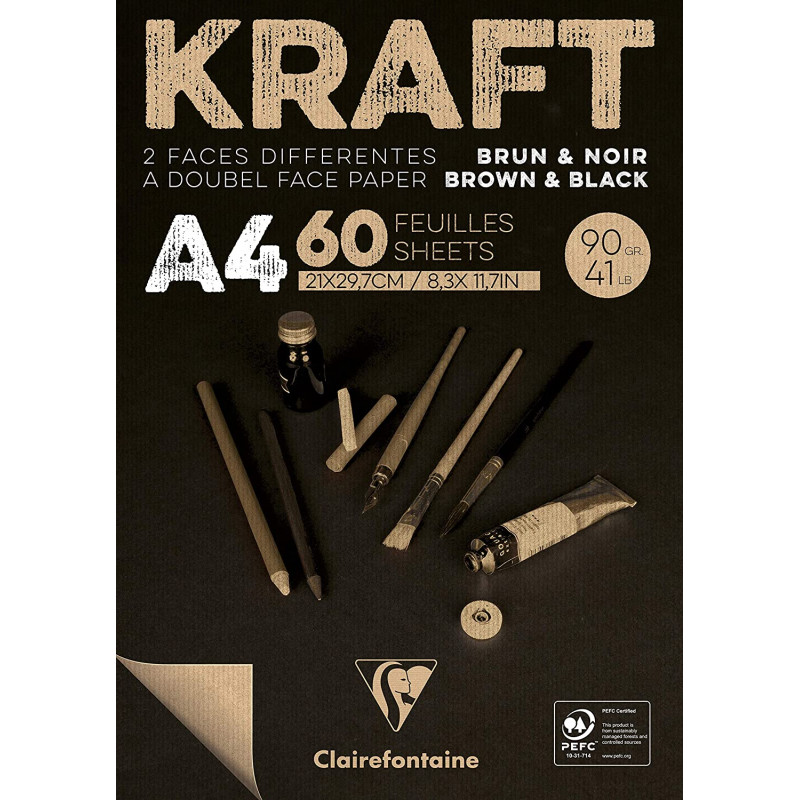 Bloc Kraft Noir A4 - 60 Feuilles - 90G - Clairefontaine | Surdiscount