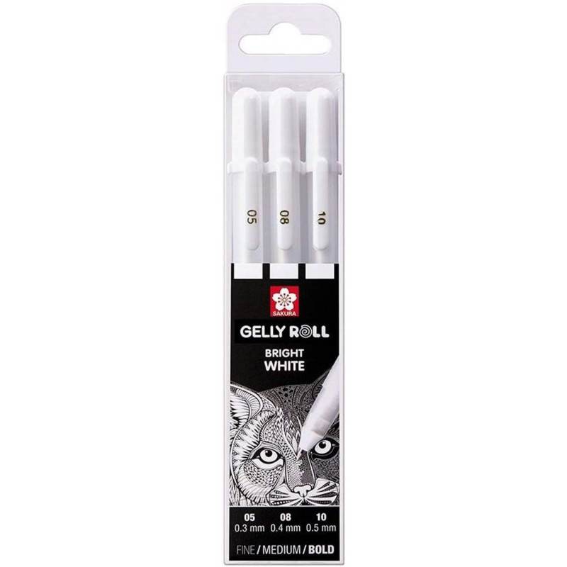 Etui De 3 Stylos Sakura Gelly Basic White - Blanc - 0,3/0,4/0,5 Mm -Sakura pas cher