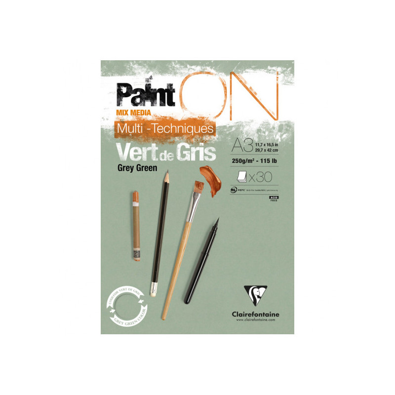 photo-Bloc - A3 - Multi techniques - Vert - 30 feuilles - 250g - Clairefontaine - Paint'On