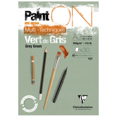 photo-Bloc - A3 - Multi techniques - Vert - 30 feuilles - 250g - Clairefontaine - Paint'On