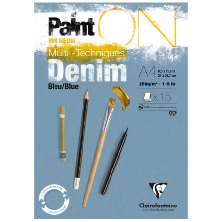 Painton Bleu Denim Bloc Collé 15F A4 250G - Clairefontaine pas cher