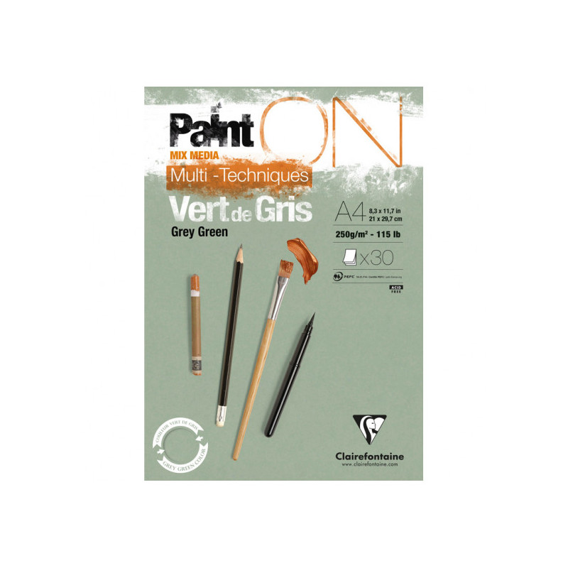 photo-Bloc - A4 - Multi techniques - Vert - 30 feuilles - 250g - Clairefontaine - Paint'On