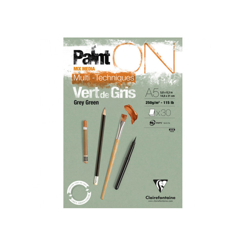 photo-Bloc - A5 - Multi techniques - Vert - 30 feuilles - 250g - Clairefontaine - Paint'On
