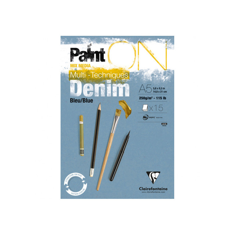 Painton Bleu Denim Bloc Collé 15F A5 250G - Clairefontaine pas cher