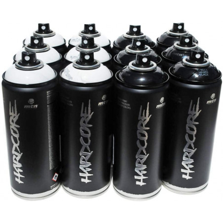 Lot 12 Bombes Peinture Mtn Hardcore Noir Et Blanc | Surdiscount